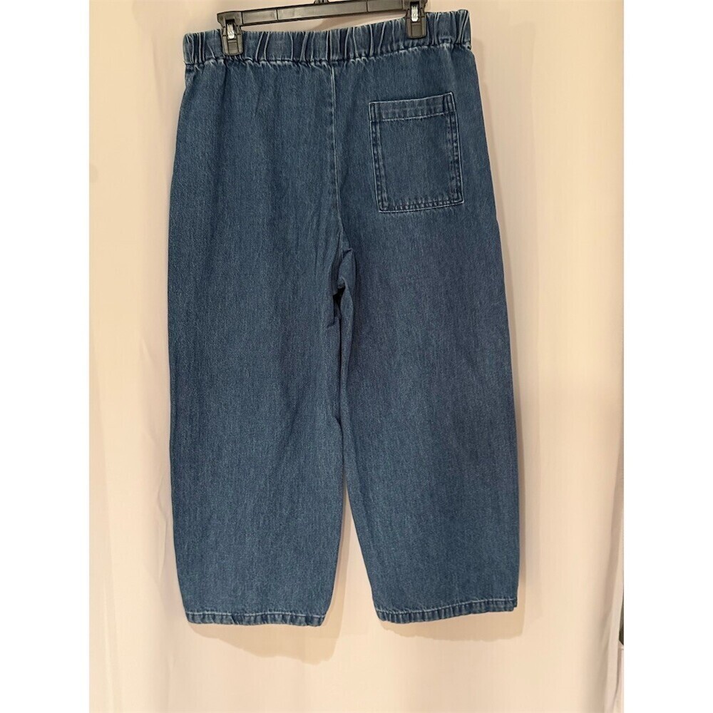 ZARA Jeans Womens Size XL Blue Medium Wash Barrel Leg Cropped Mid Rise - Picture 5 of 9
